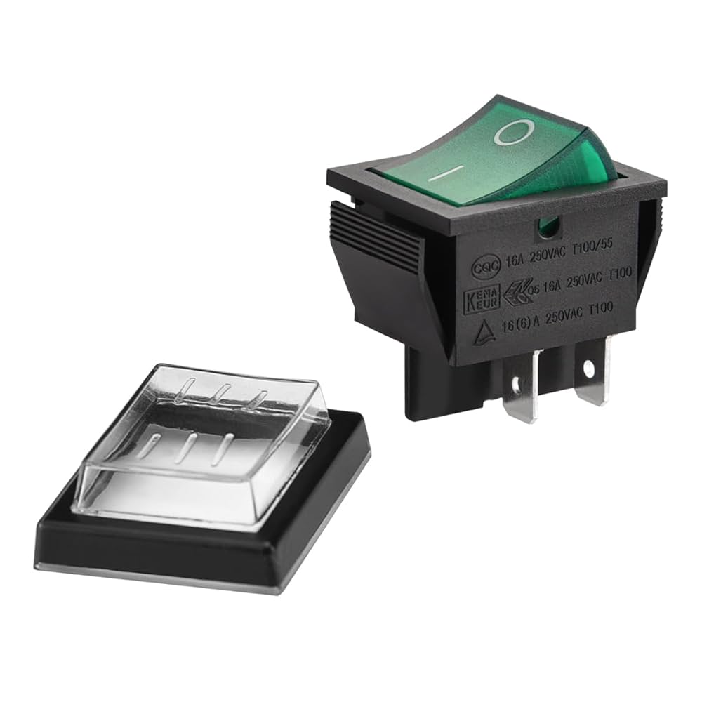 switch 4台 Heschen Rocker Switch ON-Off DPST 4 Terminals Green Light